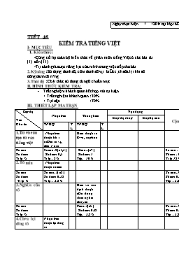 Giáo án môn Ngữ văn 6 - Tiết 46: Kiểm tra Tiếng Việt