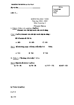 Kiểm tra đầu năm năm học 2014 - 2015 môn Toán lớp 3