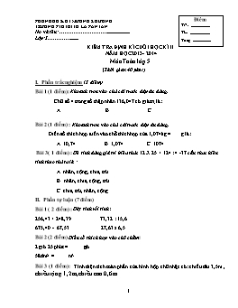 Kiểm tra định kì cuối học kì II năm học 2013 - 2014 môn Toán lớp 5