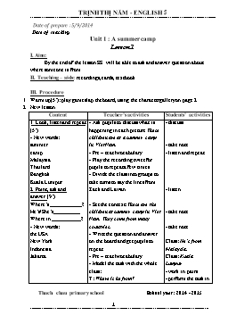 Giáo án English 5 - Thach chau primary school - School year: 2014 - 2015