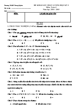 Đề khảo sát chất lượng học kỳ I môn: Toán 6