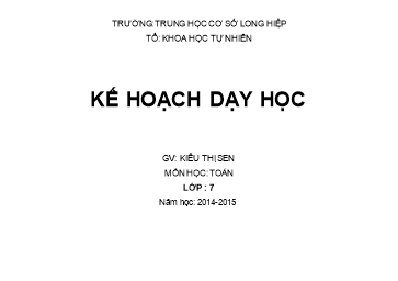 Kế hoạch dạy học môn học: Toán lớp : 7