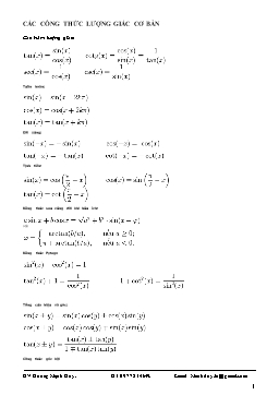 Các công thức lượng giác cơ bản