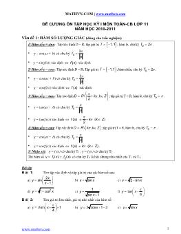 Đề cương ôn tập học kỳ I môn Toán-CB lớp 11