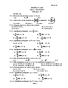Đề kiểm tra 1 tiết Toán Lớp 11 (Ban KHTN)