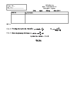 Đề kiểm tra 15 phút Môn: Toán ĐS-GT 11