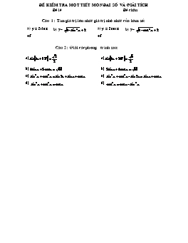 Đề kiểm tra một tiết môn Đại số và giải tích & Hình học 11