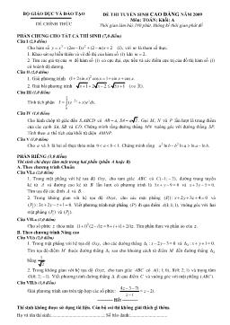 Đề thi tuyển sinh cao đẳng năm 2009 môn: Toán; khối: A