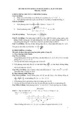 Ðề thi tuyển sinh cao đẳng khối A, B, D năm 2010 môn thi: Toán