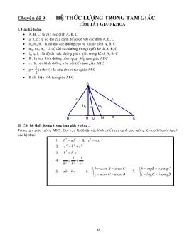 Ôn thi đại học môn Toán - Chuyên đề 9: Hệ thức lượng trong tam giác
