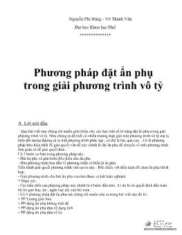 Phương pháp đặt ẩn phụ trong giải phương trình vô tỷ