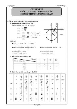 Bài tập Đại số 10 - Chương VI: Góc – Cung lượng giác công thức lượng giác