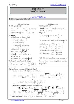 Bài tập Đại số 11 - Chương IV: Giới hạn