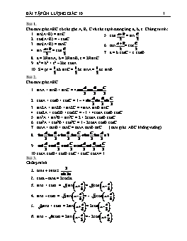 Bài tập ôn Lượng giác 10