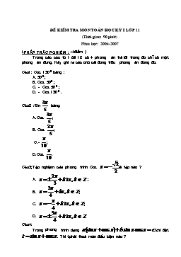 Bộ Đề kiểm tra môn Toán học kỳ I lớp 11
