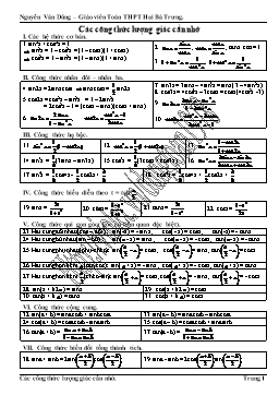 Các công thức lượng giác cần nhớ