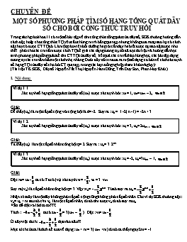 Chuyên đề Một số phương pháp tìm số hạng tổng quát dãy số cho bởi công thức truy hồi