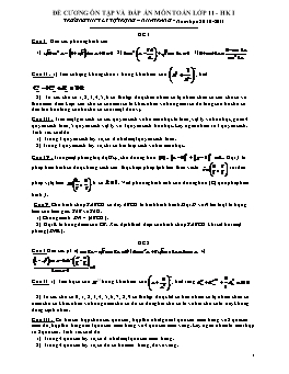 Đề cương ôn tập và đáp án môn Toán lớp 11 - HK I