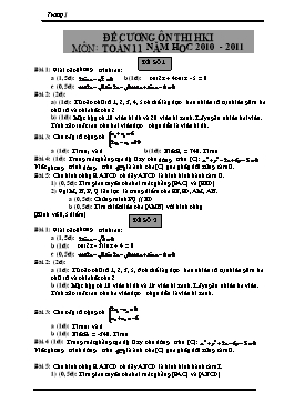 Đề cương ôn thi học kì I môn: Toán 11