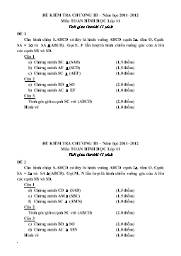 Đề kiểm tra chương III – Môn Toán Hình học lớp 11
