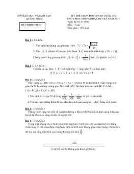 Đề thi chọn đội tuyển dự kì thi chọn học sinh giỏi quốc gia năm 2011 Quảng Ngãi ngày thi 16/11/2010 môn: Toán