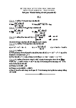 Đề thi học kỳ II môn Toán khối 11 – ban cơ bản
