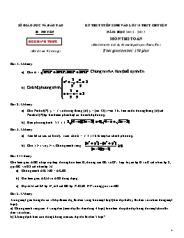 Đề thi tuyển sinh vào lớp 10 THPT chuyên tỉnh Hưng Yên năm học 2012 - 2013 môn thi: Toán
