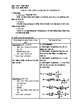 Giáo án Đại số Giải tích 11 tiết 60: Câu hỏi và bài tập ôn chương iv