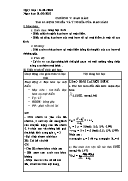 Giáo án Đại số Giải tích 11 tiết 63: Định nghĩa và ý nghĩa của đạo hàm