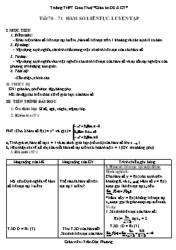 Giáo án Đại số & Giải tích khối 11 tiết 70, 71: Hàm số liên tục. Luyện tập