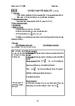 Giáo án Đại số khối 7 tiết 34: Luyện tập về hàm số: y = ax