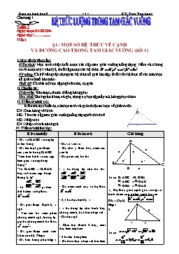 Giáo án Hình học 9 - Chương I: Hệ thức lượng trong tam giác vuông