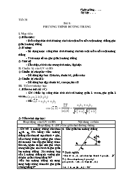 Giáo án Hình học lớp 10 tiết 31: Phương trình đường thẳng