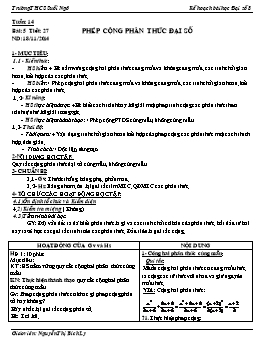 Kế hoạch bài học Đại số 8 tiết 27, 28 - Trường THCS Suối Ngô