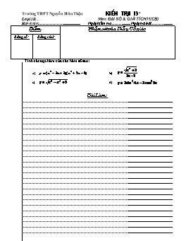 Kiểm tra 15 phút môn: Đại số & giải tích 11 (CB)