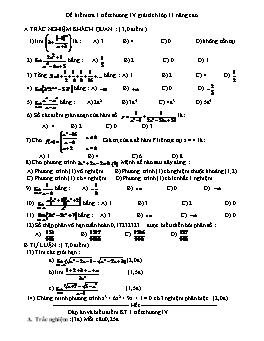 Đề kiểm tra 1 tiết chương IV Giải tích lớp 11 nâng cao