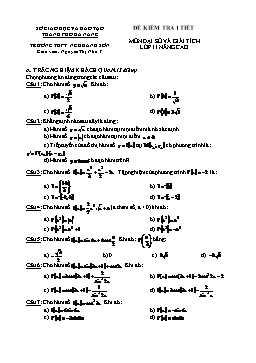Đề kiểm tra 1 tiết môn Đại số và giải tích lớp 11 nâng cao