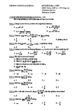 Đề kiểm tra 1 tiết môn: Toán - Lớp 11 – CT nâng cao (phân ban đại trà)