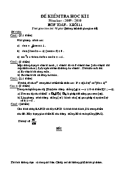 Đề kiểm tra học kì 1 môn Toán - khối 11