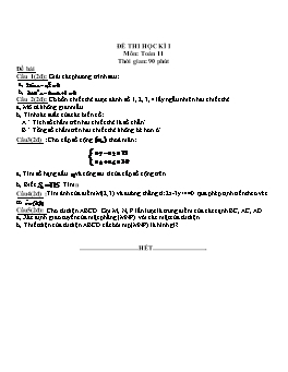 Đề kiểm tra học kì I môn: Toán 11 (Đề 5)