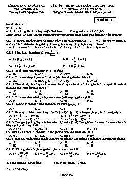 Đề kiểm tra học kỳ I môn Toán lớp 11 (cơ bản)