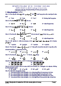 Đề kiểm tra học kỳ II môn: Toán 11 Ban A
