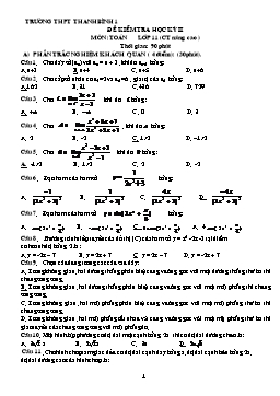 Đề kiểm tra học kỳ II môn Toán lớp 11 (CT nâng cao )