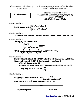 Đề thi chọn học sinh giỏi cấp tỉnh Lạng Sơn lớp 11 năm học 2010- 2011 môn thi: Toán lớp 11 THPT