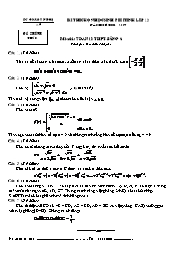 Đề thi chọn học sinh giỏi tỉnh Nghệ An lớp 12 năm học 2008 - 2009 môn thi: Toán 12 THPT - Bảng A
