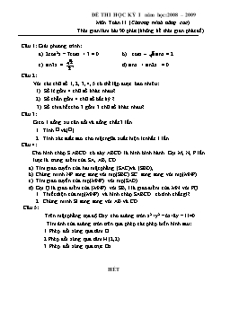 Đề thi học kỳ 1 môn Toán 11 (chương trình nâng cao)