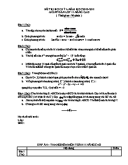 Đề thi học kỳ I môn Toán – lớp 11 (Đề 10)