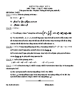 Đề thi học kỳ I môn Toán – lớp 11 (Đề 23)