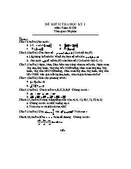 Đề thi học kỳ I môn Toán – lớp 11 (Đề 9)