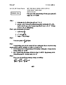 Đề thi học sinh giỏi lớp 12 môn: Toán